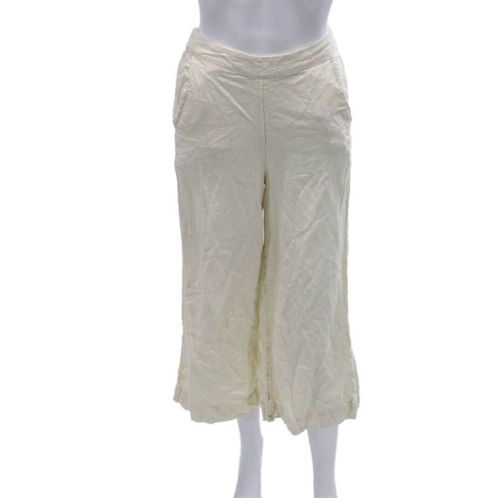 Free-est Women Cropped Linen Pants Ivory Pull On Inseam 24 Size XS